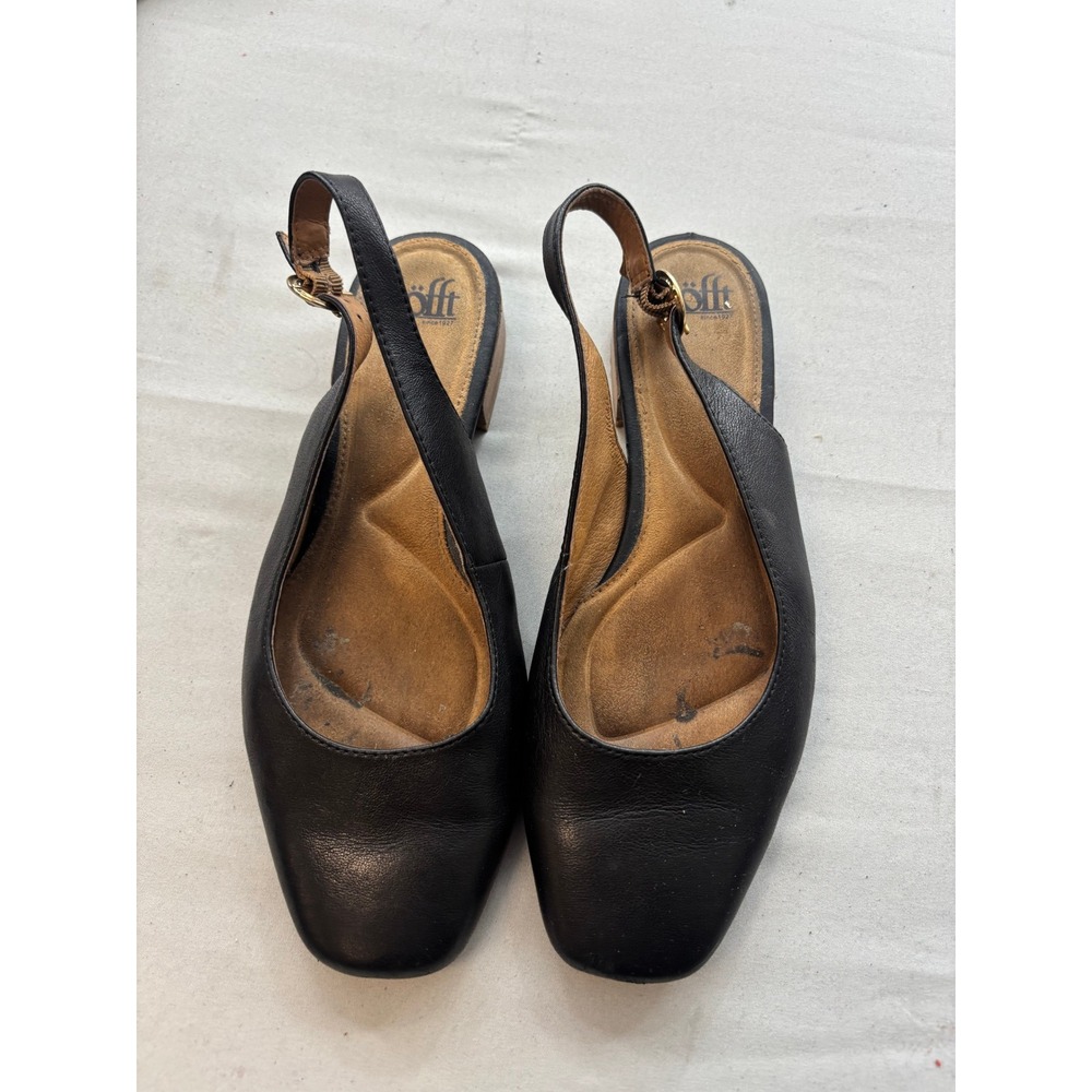 Sofft Black Leather Slingback Pumps Square Toe Block Heel Womens 8M SF0093301